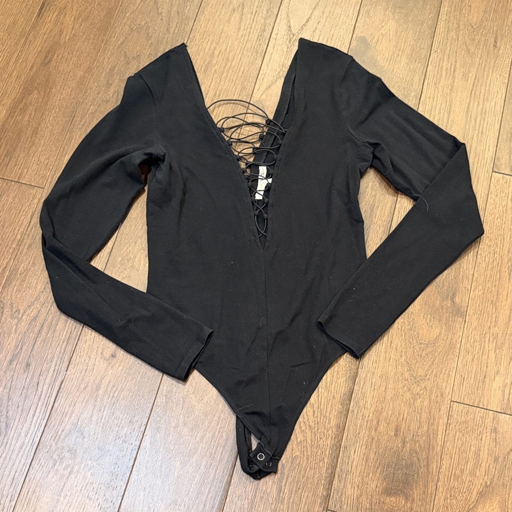 Express Collection Black Lace-Up Bodysuit Size Medium C8-012